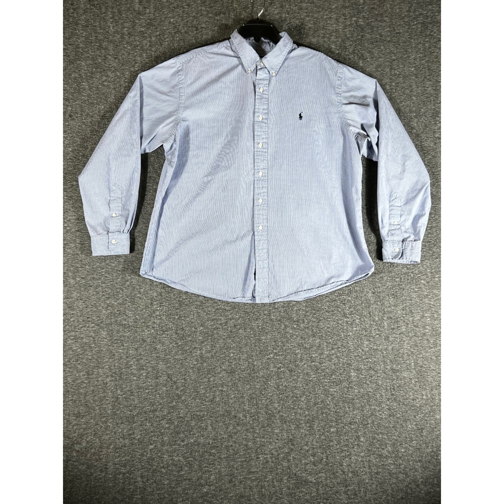 Ralph Lauren Mens XXL Custom Fit Gingham Blue White Check Button Down Shirt